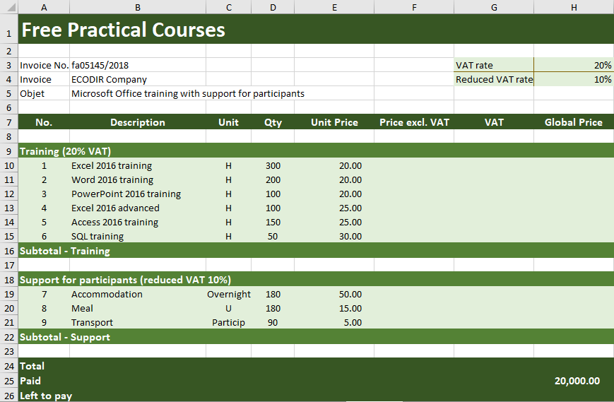 Excel 2016 Example Calculation, Formulas and Series