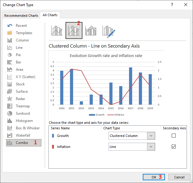 Excel 2016 Change Chart Type Dialog Box