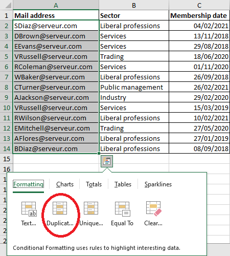 Excel 2016 Conditional Formatting Duplicate Values Button