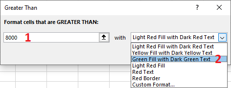 Excel 2016 Conditional Formatting Greater Than Dialog Box