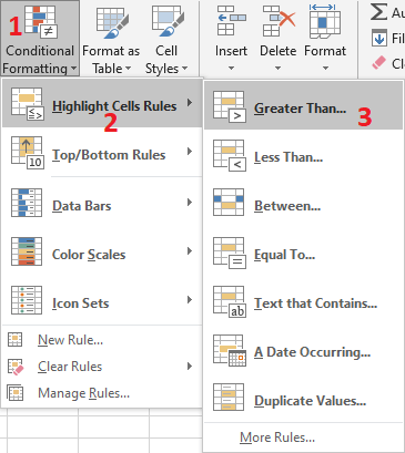Excel 2016 Conditional Formatting Greater Than