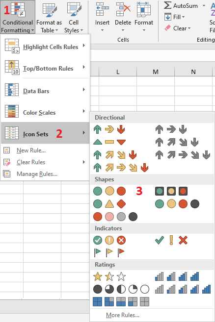 Excel 2016 Conditional Formatting Icon Sets Button