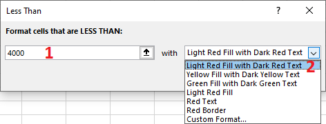 Excel 2016 Conditional Formatting Less Than Dialog Box