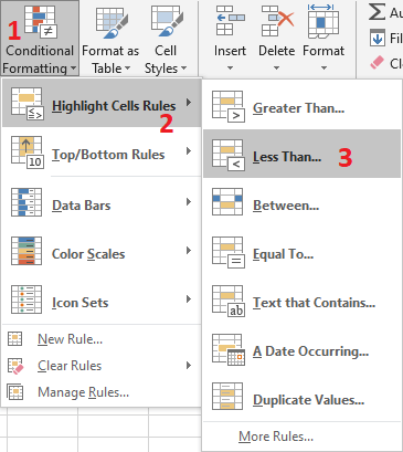 Excel 2016 Conditional Formatting Less Than