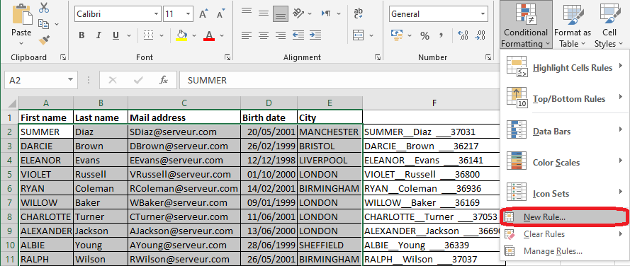 Excel 2016 Conditional Formatting New Rule