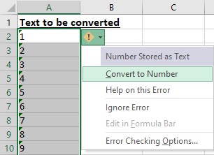 Excel 2016 Converting Text to Number