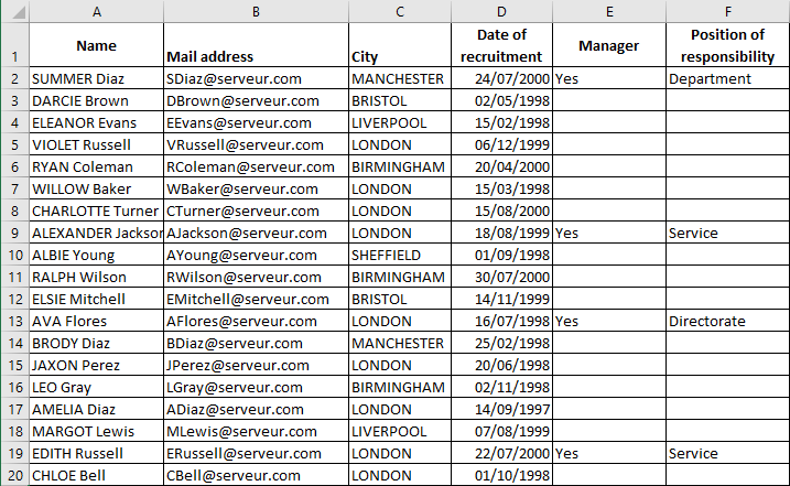Excel 2016 Example Comparison of two columns