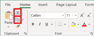 Excel 2016 Copy or Cut buttons