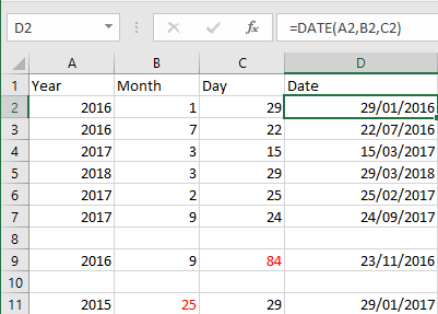 Excel 2016 DATE functions