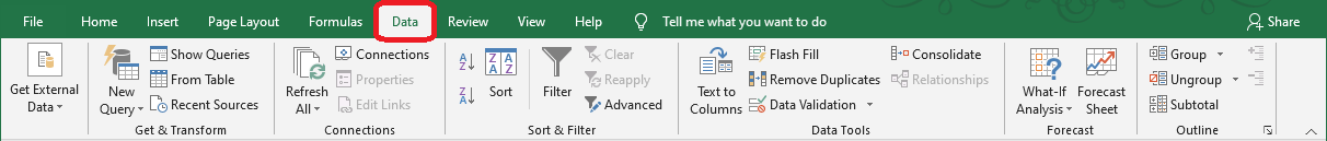 Excel 2016 Data Tab