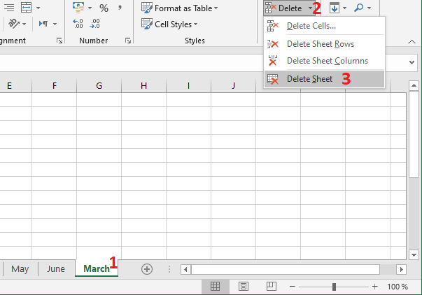 Excel 2016 Delete a Sheet