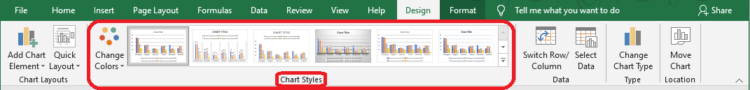 Excel 2016 Design tab of the Ribbon