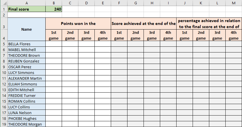 Excel 2016 Example Score Game