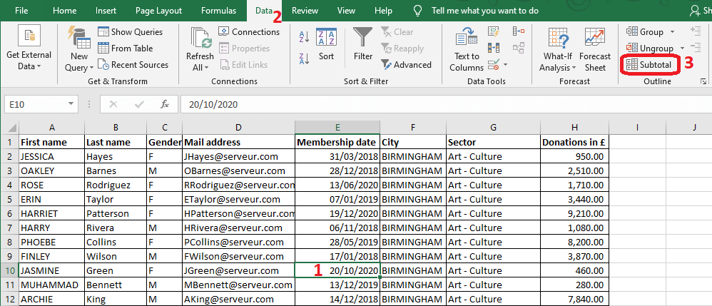 Excel 2016 Example Subtotal
