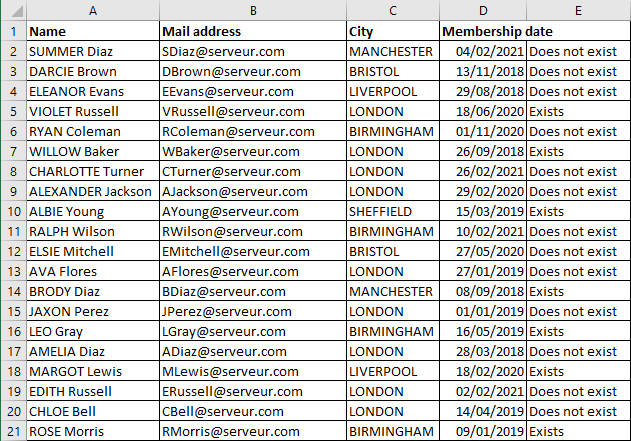 Excel 2016 Exercise Comparaison