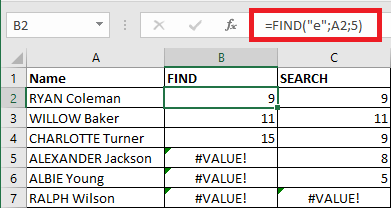 Excel 2016 FIND and SEARCH functions