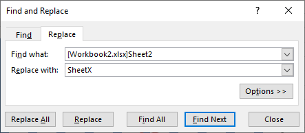 Excel 2016 Find and Replace Dialog Box