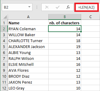 Excel 2016 LEN function