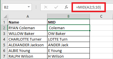 Excel 2016 MID function
