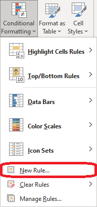 Excel 2016 New Rule Button