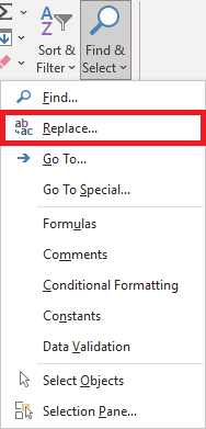 Excel 2016 Replace Button