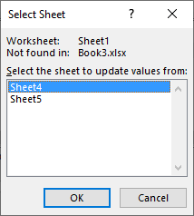 Excel 2016 Select Sheet dialog box