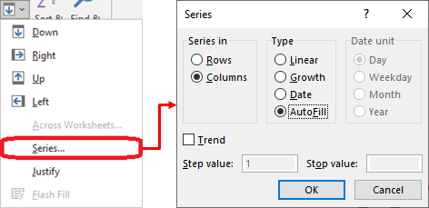 Excel 2016 Series Dialog Box