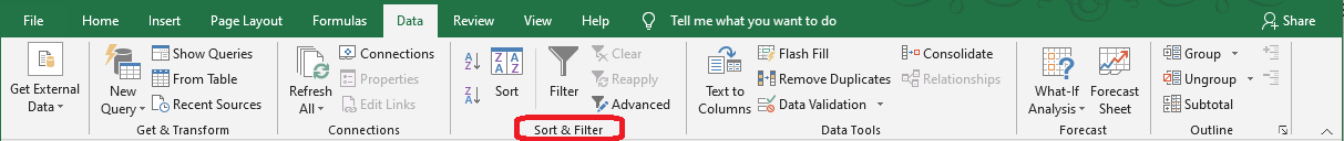 Excel 2016 Sort and Filter Group