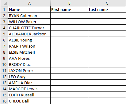 Excel 2016 Text functions Exercise