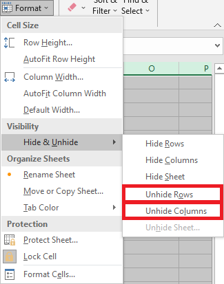 Excel 2016 Unhide Rows Unhide Columns