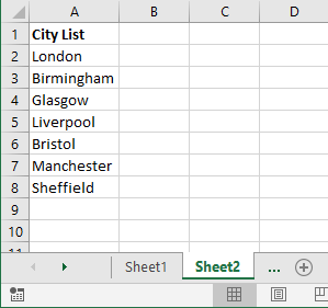 Excel 2016 Example Drop-down list