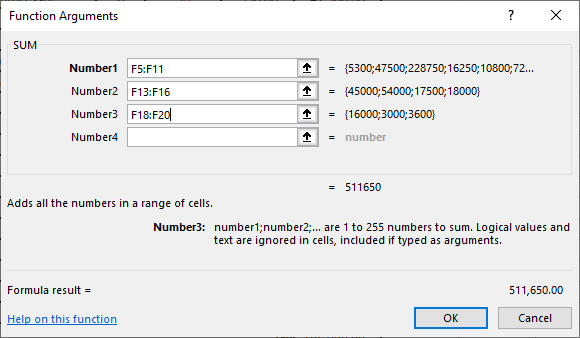 Excel 2016 Function Arguments dialog box