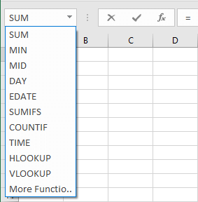 Excel 2016 Name Box shows serie of function
