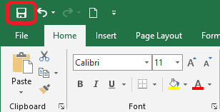 Excel 2016 Save button on the Quick Access Toolbar