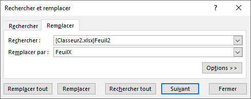 Excel 2016 Boite de dialogue Rechercher et Remplacer