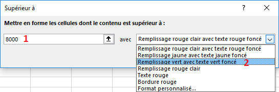 Boite de dialogue Sup&eacute;rieurs &agrave;