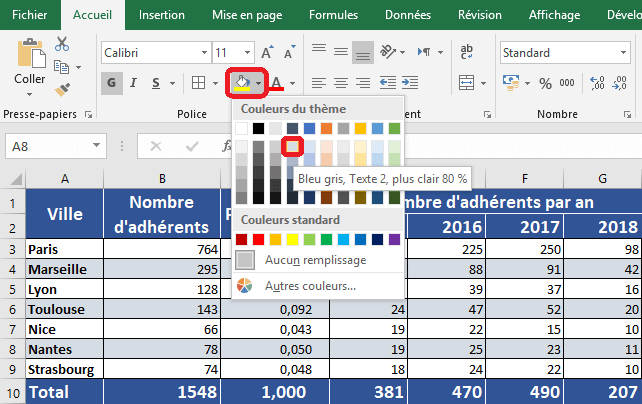 Bouton Couleur de remplissage