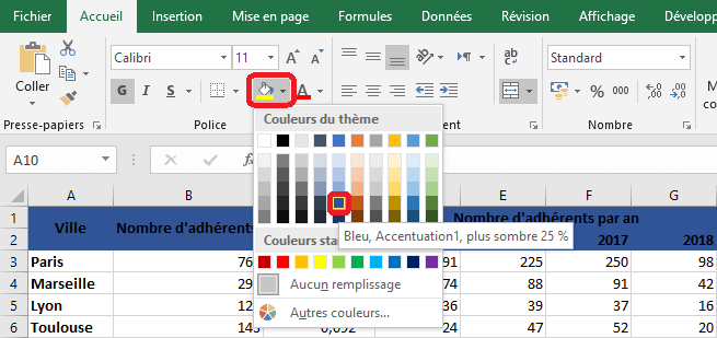 Bouton Couleur de remplissage