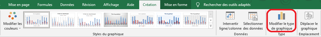 Excel 2016 Bouton Modifier le type de graphique