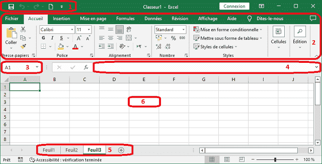 Eléments de l'interface d'Excel