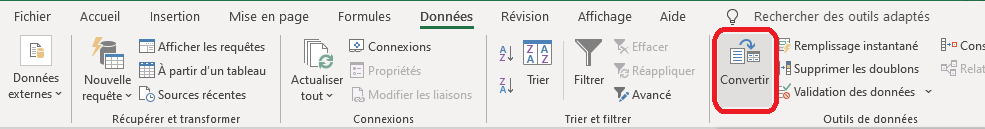 Excel 2016 Bouton Convertir
