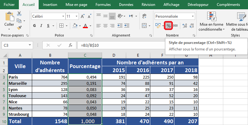 Bouton Style de pourcentage