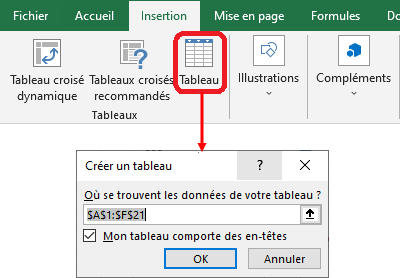 Excel 2016 Bouton Tableau