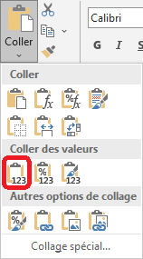 Excel 2016 Coller des valeurs