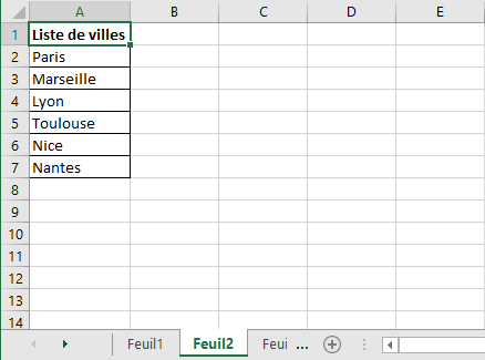 Excel 2016 Exemple liste déroulante
