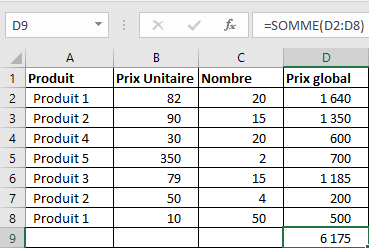 Excel 2016 Fonction SOMME