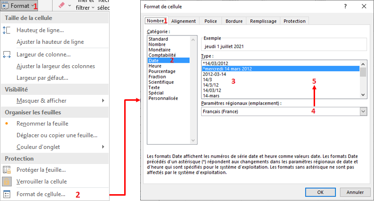 Excel 2016 Format de cellule Date