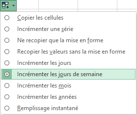 Incr&eacute;menter les jours de la semaine