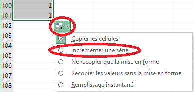 Incr&eacute;menter une s&eacute;rie