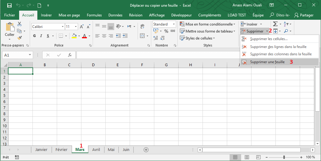 Supprimer une feuille